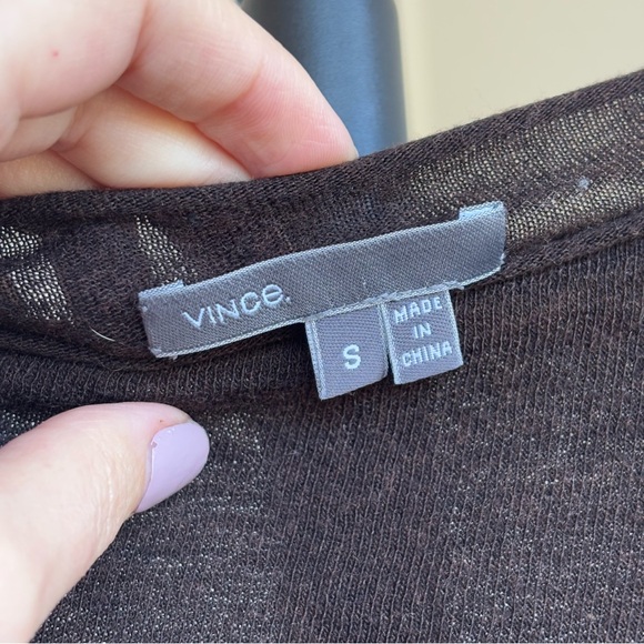 Vince Womens Wool Blend Long Sleeve Sheer Boat Neck Top Brown Sz S - Picture 6 of 12